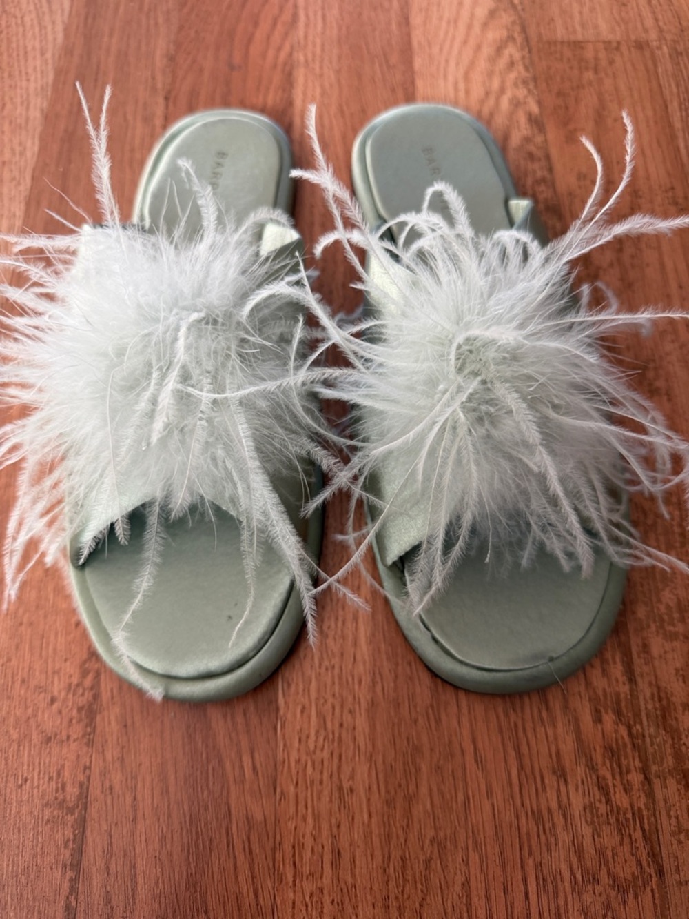 Fluffy Feather Slide Sandals in Pale Mint